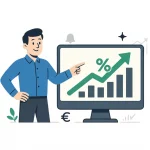 Mehr Umsatz - Mann am Laptop, steigender Graph